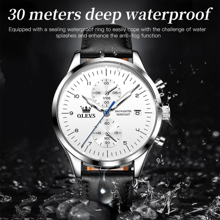 OLEVS 2880 Men Multifunctional Business Waterproof Leather Strap Quartz Watch(White) - Leather Strap Watches by OLEVS | Online Shopping South Africa | PMC Jewellery