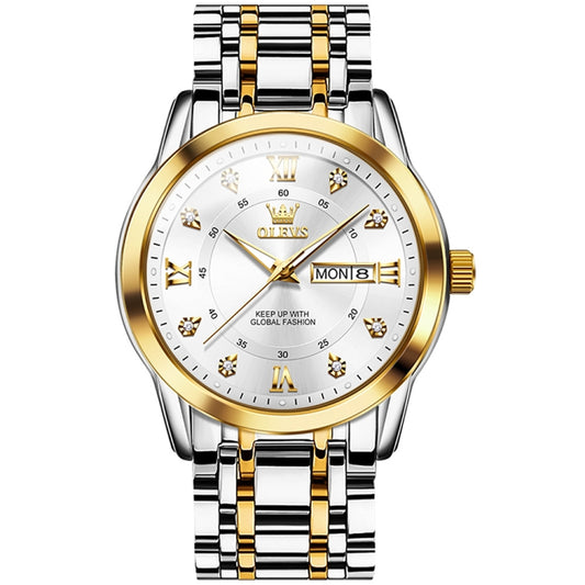 OLEVS 5513 Men Business Luminous Waterproof Quartz Watch(White + Gold) - Metal Strap Watches by OLEVS | Online Shopping South Africa | PMC Jewellery