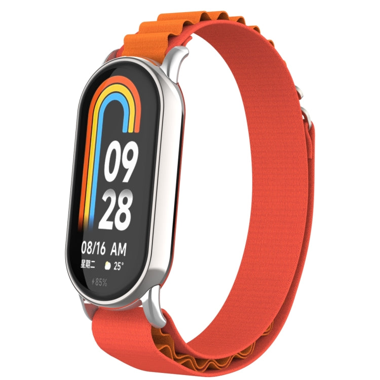 For Xiaomi Mi Band 8 Metal Plug Loop Nylon Watch Band(Silver+Orange) - Watch Bands by PMC Jewellery | Online Shopping South Africa | PMC Jewellery