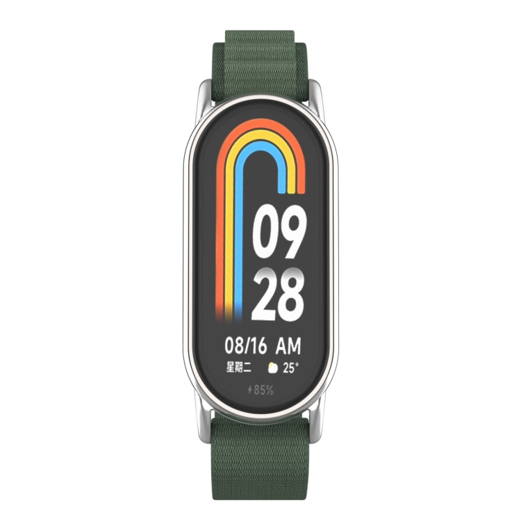 For Xiaomi Mi Band 8 Metal Plug Loop Nylon Watch Band(Silver+Army Green) - Watch Bands by PMC TechLife | Online Shopping South Africa | PMC TechLife