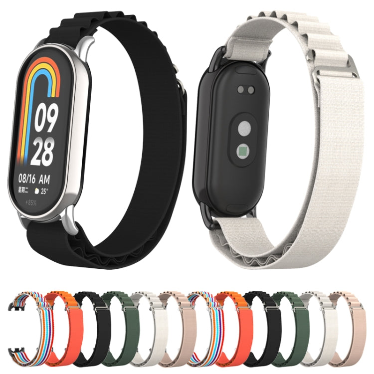 For Xiaomi Mi Band 8 Metal Plug Loop Nylon Watch Band(Silver+Colorful) - Watch Bands by PMC TechLife | Online Shopping South Africa | PMC TechLife