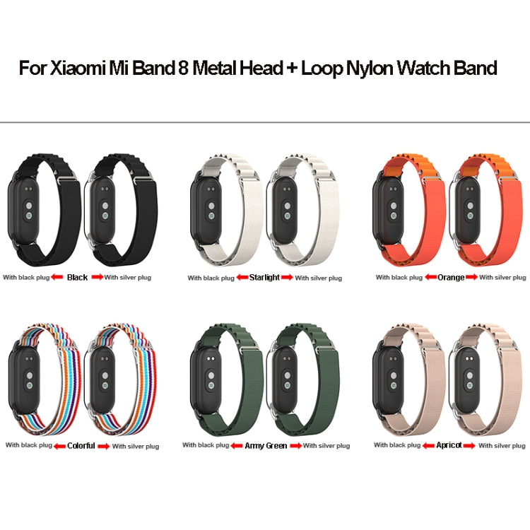For Xiaomi Mi Band 8 Metal Plug Loop Nylon Watch Band(Black+Orange) - Watch Bands by PMC TechLife | Online Shopping South Africa | PMC TechLife