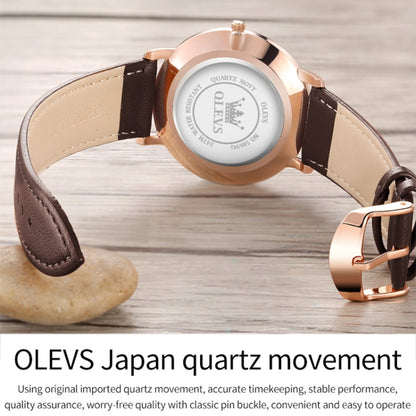 OLEVS 5869 Men Business Waterproof Genuine Leather Strap Quartz Watch(Blue + Rose Gold) - Leather Strap Watches by OLEVS | Online Shopping South Africa | PMC Jewellery