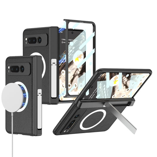 For Google Pixel Fold GKK Integrated Magsafe Fold Hinge Full Coverage Leather Phone Case with Holder(Black) - Google Cases by GKK | Online Shopping South Africa | PMC Jewellery