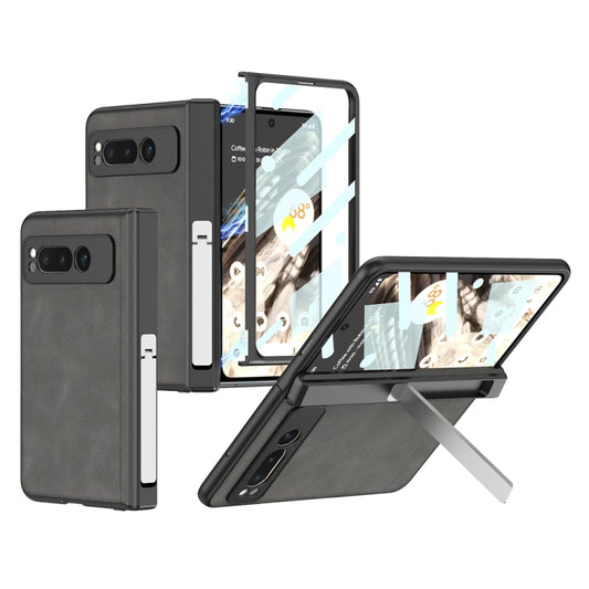 For Google Pixel Fold GKK Integrated Frosted Fold Hinge Leather Phone Case with Holder(Grey) - Google Cases by GKK | Online Shopping South Africa | PMC Jewellery