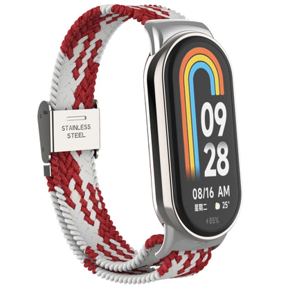 For Xiaomi Mi Band 8 Metal Head + Adjustable Nylon Braided Steel Buckle Watch Band(Red White) - Watch Bands by PMC Jewellery | Online Shopping South Africa | PMC Jewellery