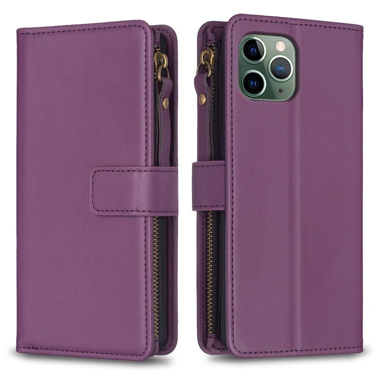 For iPhone 11 Pro 9 Card Slots Zipper Wallet Leather Flip Phone Case(Dark Purple) - iPhone 11 Pro Cases by PMC Jewellery | Online Shopping South Africa | PMC Jewellery