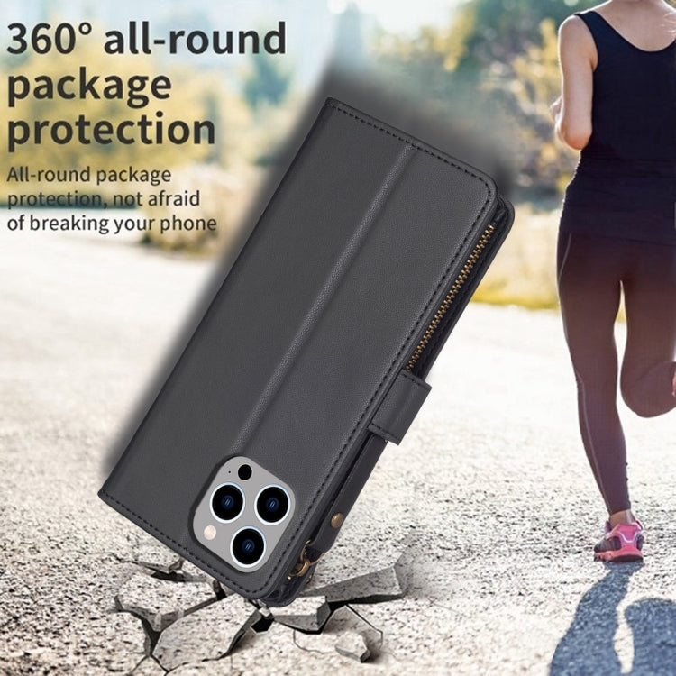 For iPhone 12 Pro Max 9 Card Slots Zipper Wallet Leather Flip Phone Case(Black) - free shipping - PMC TechLife - Order now!