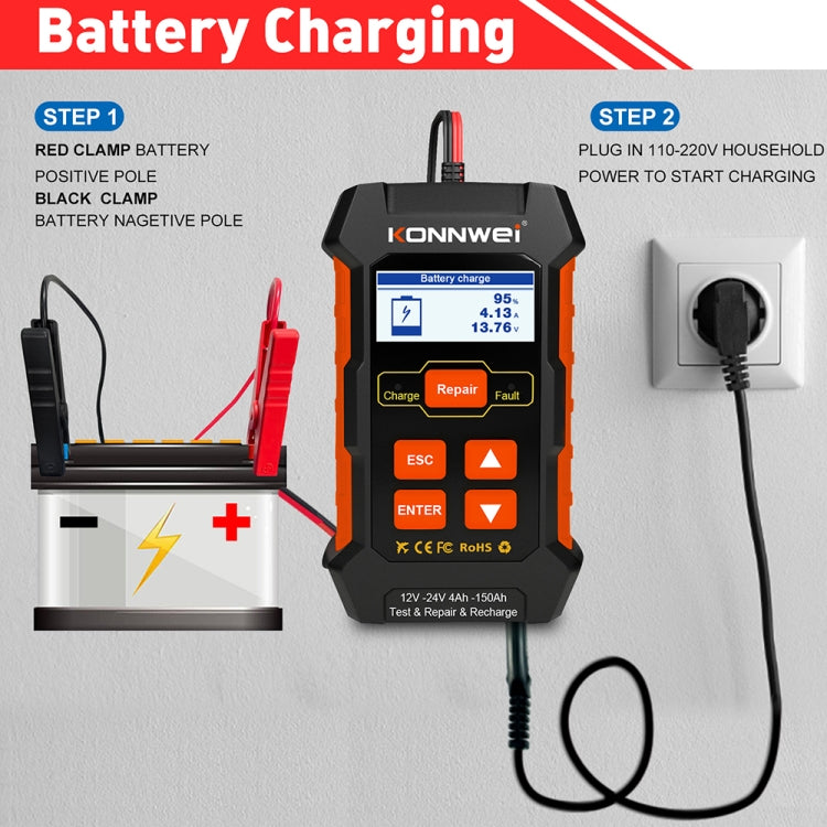 KONNWEI KW520 12V / 24V 3 in 1 Car Battery Tester with Detection & Repair & Charging Function(UK Plug) - Code Readers & Scan Tools by KONNWEI | Online Shopping South Africa | PMC Jewellery