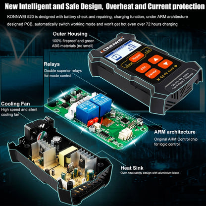KONNWEI KW520 12V / 24V 3 in 1 Car Battery Tester with Detection & Repair & Charging Function(UK Plug) - Code Readers & Scan Tools by KONNWEI | Online Shopping South Africa | PMC Jewellery