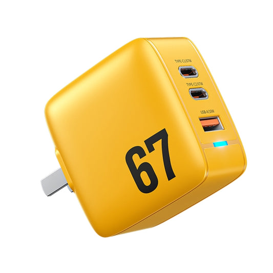 WK WP-U141 67W USB+Double USB-C / Type-C GaN Charger, Plug:CN Plug(Yellow) - USB Charger by WK | Online Shopping South Africa | PMC Jewellery | Buy Now Pay Later Mobicred