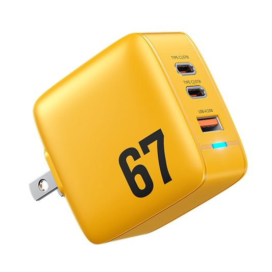 WK WP-U141 67W USB+Double USB-C / Type-C GaN Charger, Plug:US Plug(Yellow) - USB Charger by WK | Online Shopping South Africa | PMC Jewellery | Buy Now Pay Later Mobicred