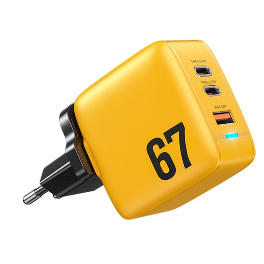 WK WP-U141 67W USB+Double USB-C / Type-C GaN Charger, Plug:EU Plug(Yellow) - USB Charger by WK | Online Shopping South Africa | PMC Jewellery | Buy Now Pay Later Mobicred