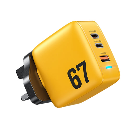 WK WP-U141 67W USB+Double USB-C / Type-C GaN Charger, Plug:UK Plug(Yellow) - USB Charger by WK | Online Shopping South Africa | PMC Jewellery | Buy Now Pay Later Mobicred