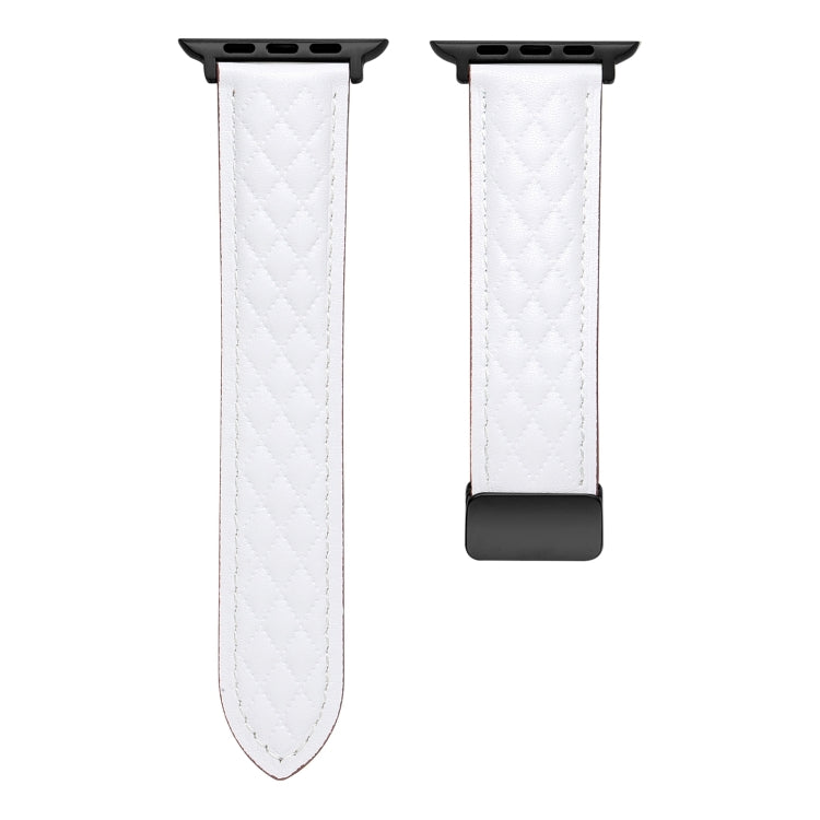 For Apple Watch 5 44mm Folding Buckle Rhombus Leather Watch Band(White) - Watch Bands by PMC TechLife | Online Shopping South Africa | PMC TechLife