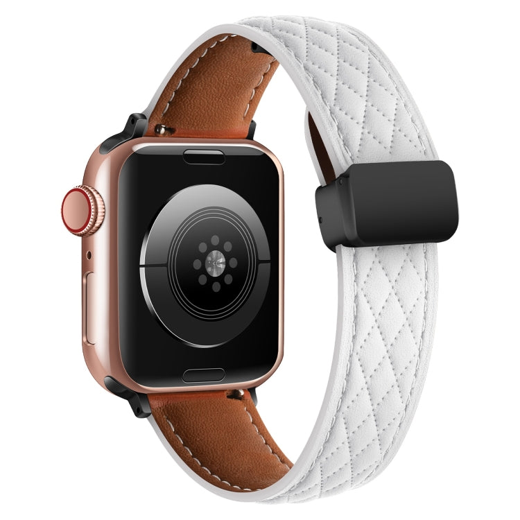 For Apple Watch 5 40mm Folding Buckle Rhombus Leather Watch Band(White) - Watch Bands by PMC TechLife | Online Shopping South Africa | PMC TechLife