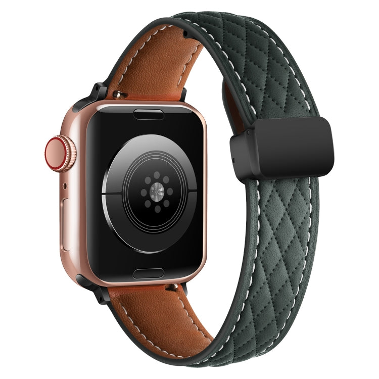 For Apple Watch 4 40mm Folding Buckle Rhombus Leather Watch Band(Green) - Watch Bands by PMC TechLife | Online Shopping South Africa | PMC TechLife