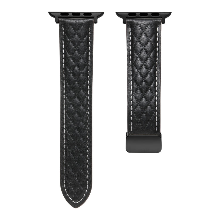 For Apple Watch 2 42mm Folding Buckle Rhombus Leather Watch Band(Black) - Watch Bands by PMC TechLife | Online Shopping South Africa | PMC TechLife