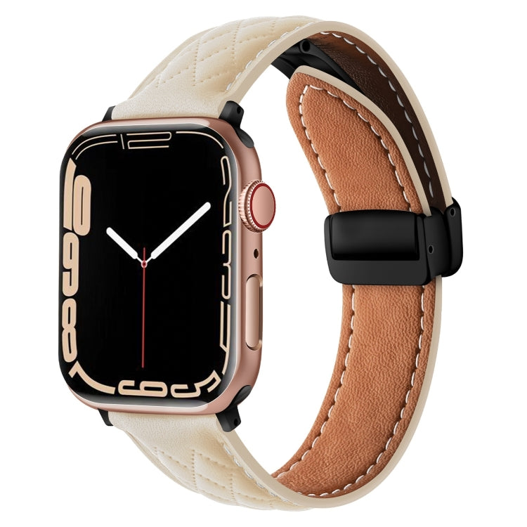 For Apple Watch 9 45mm Folding Buckle Rhombus Leather Watch Band(Starlight) - Watch Bands by PMC TechLife | Online Shopping South Africa | PMC TechLife