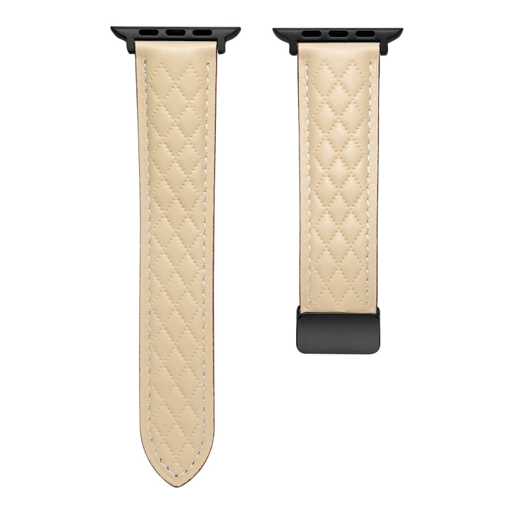 For Apple Watch 9 45mm Folding Buckle Rhombus Leather Watch Band(Starlight) - Watch Bands by PMC TechLife | Online Shopping South Africa | PMC TechLife