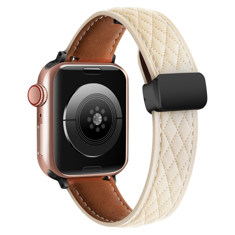 For Apple Watch 9 45mm Folding Buckle Rhombus Leather Watch Band(Starlight) - Watch Bands by PMC TechLife | Online Shopping South Africa | PMC TechLife