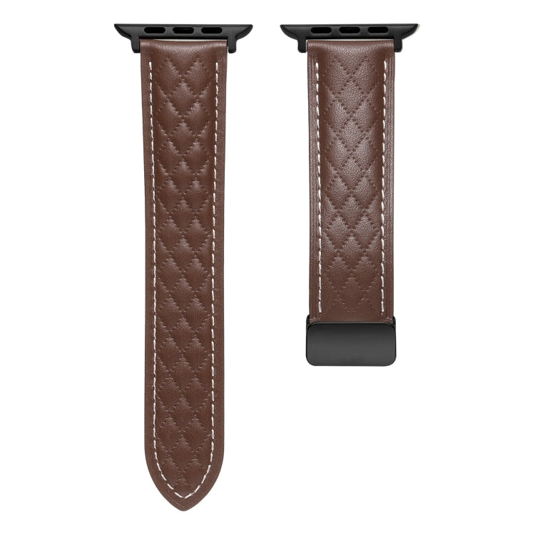 For Apple Watch 9 41mm Folding Buckle Rhombus Leather Watch Band(Coffee) - Watch Bands by PMC TechLife | Online Shopping South Africa | PMC TechLife