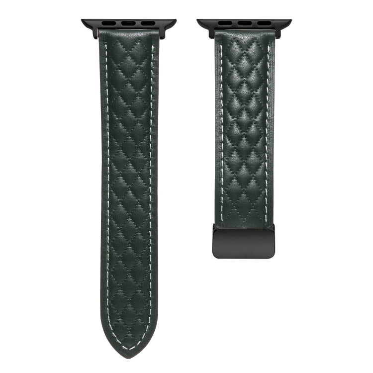 For Apple Watch 9 41mm Folding Buckle Rhombus Leather Watch Band(Green) - Watch Bands by PMC TechLife | Online Shopping South Africa | PMC TechLife