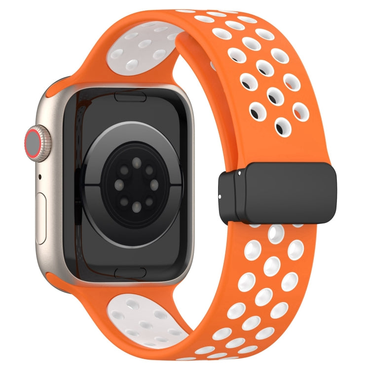 For Apple Watch 8 41mm Magnetic Buckle Silicone Watch Band(Orange White) - Watch Bands by PMC TechLife | Online Shopping South Africa | PMC TechLife