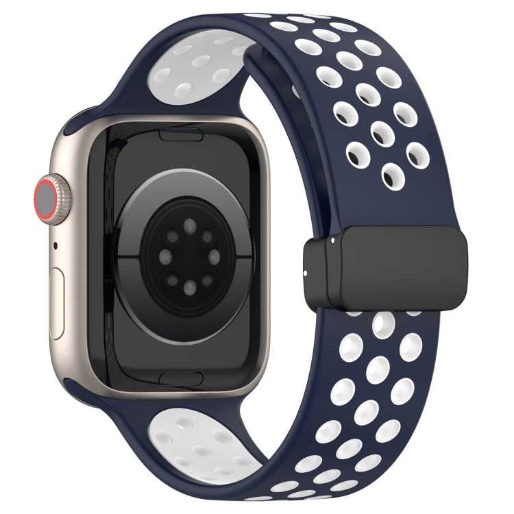 For Apple Watch 8 45mm  Magnetic Buckle Silicone Watch Band(Navy White) - Watch Bands by PMC TechLife | Online Shopping South Africa | PMC TechLife