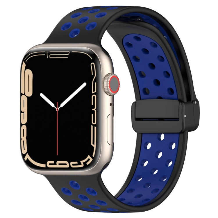 For Apple Watch 8 45mm  Magnetic Buckle Silicone Watch Band(Black Blue) - Watch Bands by PMC TechLife | Online Shopping South Africa | PMC TechLife