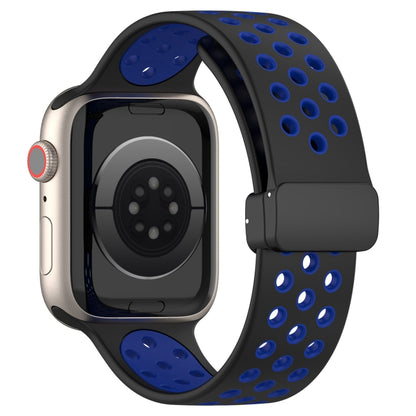 For Apple Watch SE 2022 40mm Magnetic Buckle Silicone Watch Band(Black Blue) - Watch Bands by PMC Jewellery | Online Shopping South Africa | PMC Jewellery