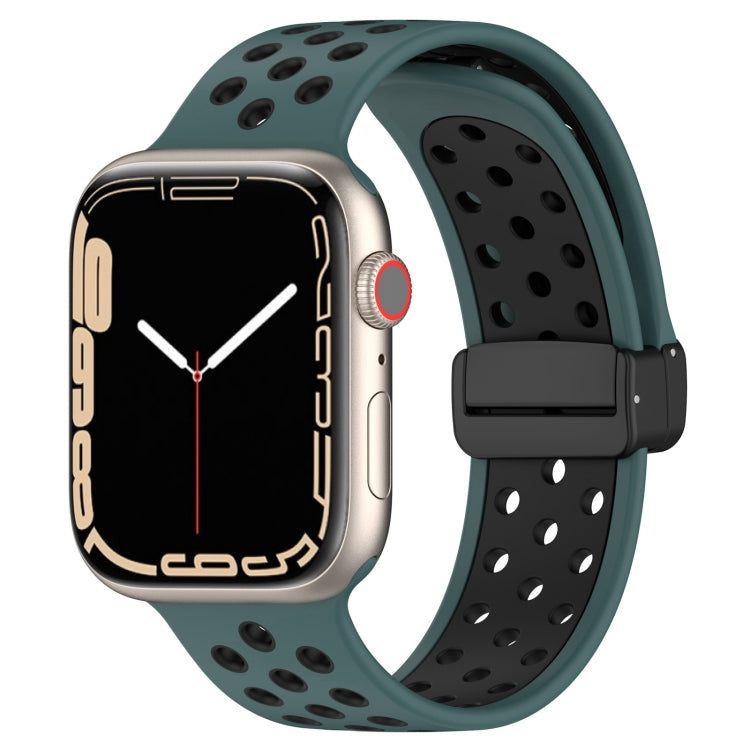 For Apple Watch 7 41mm Magnetic Buckle Silicone Watch Band(Olive Black) - Watch Bands by PMC TechLife | Online Shopping South Africa | PMC TechLife