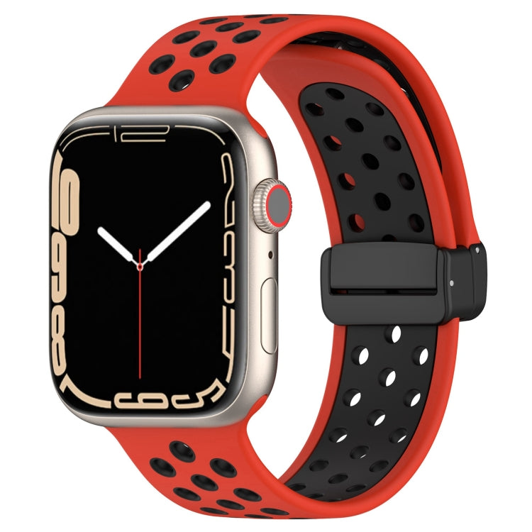 For Apple Watch 7 41mm Magnetic Buckle Silicone Watch Band(Red Black) - Watch Bands by PMC TechLife | Online Shopping South Africa | PMC TechLife