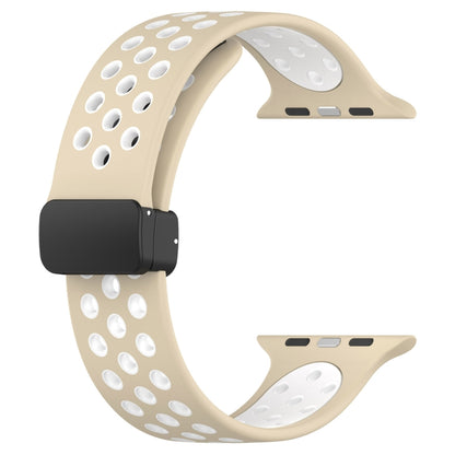 For Apple Watch 7 41mm Magnetic Buckle Silicone Watch Band(Khaki White) - Watch Bands by PMC Jewellery | Online Shopping South Africa | PMC Jewellery