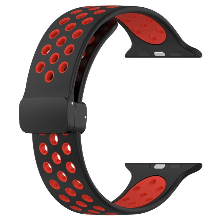 For Apple Watch 7 45mm Magnetic Buckle Silicone Watch Band(Black Red) - Watch Bands by PMC TechLife | Online Shopping South Africa | PMC TechLife