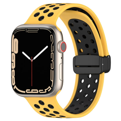 For Apple Watch 7 45mm Magnetic Buckle Silicone Watch Band(Yellow Black) - Watch Bands by PMC Jewellery | Online Shopping South Africa | PMC Jewellery