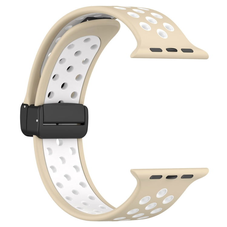 For Apple Watch 7 45mm Magnetic Buckle Silicone Watch Band(Khaki White) - Watch Bands by PMC Jewellery | Online Shopping South Africa | PMC Jewellery