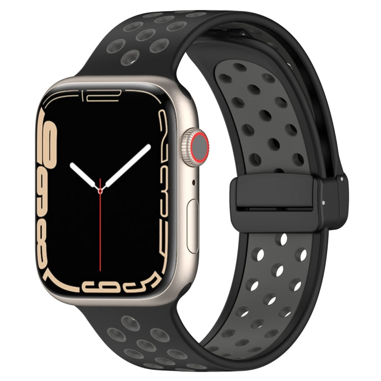 For Apple Watch SE 44mm Magnetic Buckle Silicone Watch Band(Black Grey) - Watch Bands by PMC TechLife | Online Shopping South Africa | PMC TechLife