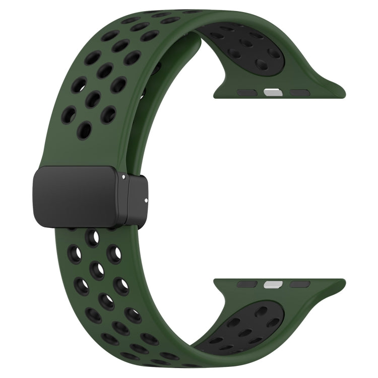 For Apple Watch SE 44mm Magnetic Buckle Silicone Watch Band(Army Green Black) - Watch Bands by PMC Jewellery | Online Shopping South Africa | PMC Jewellery