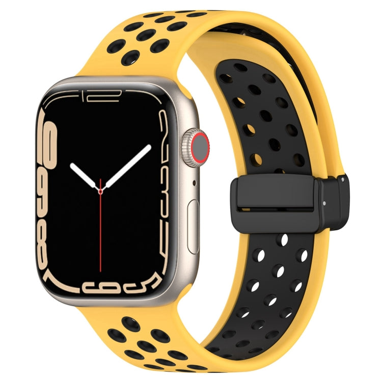 For Apple Watch 6 44mm Magnetic Buckle Silicone Watch Band(Yellow Black) - Watch Bands by PMC Jewellery | Online Shopping South Africa | PMC Jewellery