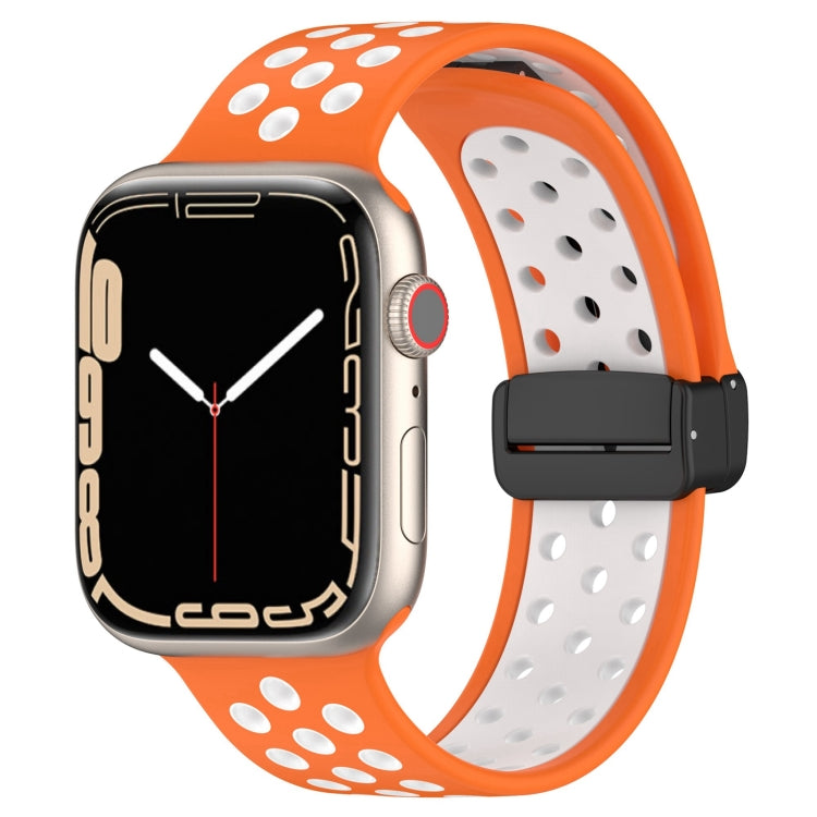 For Apple Watch 5 44mm Magnetic Buckle Silicone Watch Band(Orange White) - Watch Bands by PMC TechLife | Online Shopping South Africa | PMC TechLife