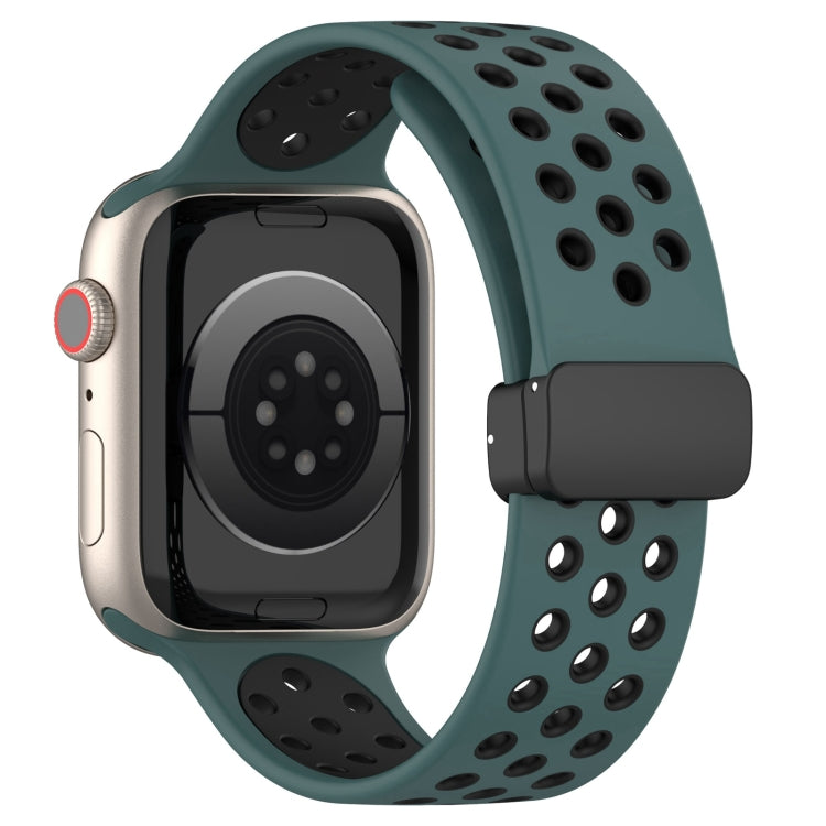 For Apple Watch 5 44mm Magnetic Buckle Silicone Watch Band(Olive Black) - Watch Bands by PMC Jewellery | Online Shopping South Africa | PMC Jewellery