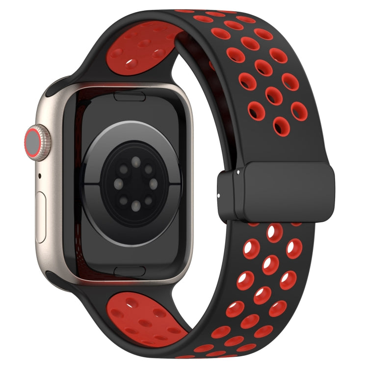 For Apple Watch 5 44mm Magnetic Buckle Silicone Watch Band(Black Red) - Watch Bands by PMC TechLife | Online Shopping South Africa | PMC TechLife