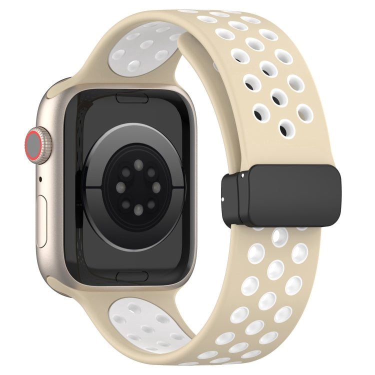 For Apple Watch 5 44mm Magnetic Buckle Silicone Watch Band(Khaki White) - Watch Bands by PMC TechLife | Online Shopping South Africa | PMC TechLife