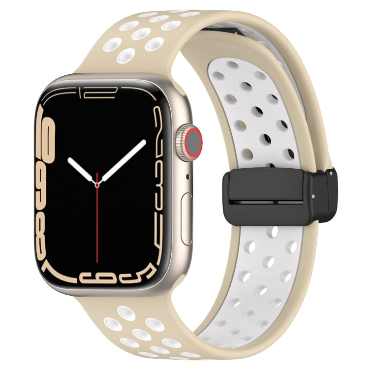 For Apple Watch 5 40mm Magnetic Buckle Silicone Watch Band(Khaki White) - Watch Bands by PMC TechLife | Online Shopping South Africa | PMC TechLife