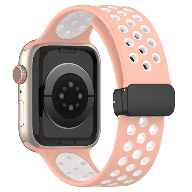 For Apple Watch 4 40mm Magnetic Buckle Silicone Watch Band(Pink White) - Watch Bands by PMC TechLife | Online Shopping South Africa | PMC TechLife