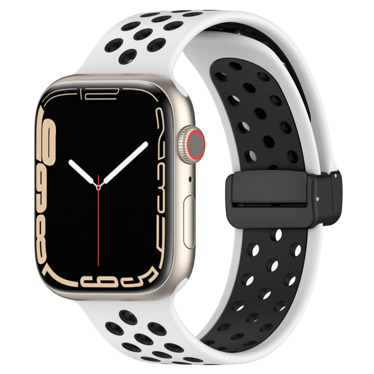 For Apple Watch 3 42mm Magnetic Buckle Silicone Watch Band(White Black) - Watch Bands by PMC Jewellery | Online Shopping South Africa | PMC Jewellery