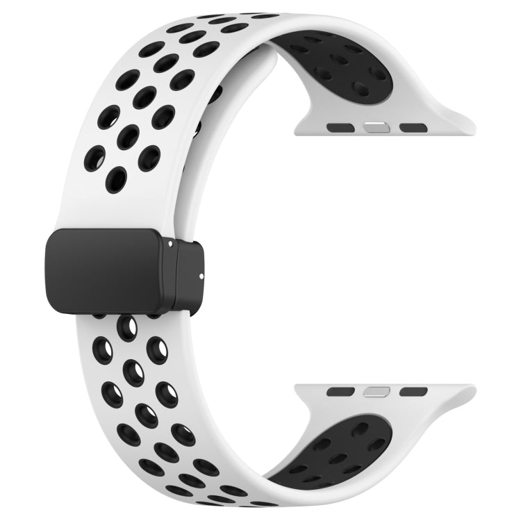 For Apple Watch 3 42mm Magnetic Buckle Silicone Watch Band(White Black) - Watch Bands by PMC Jewellery | Online Shopping South Africa | PMC Jewellery