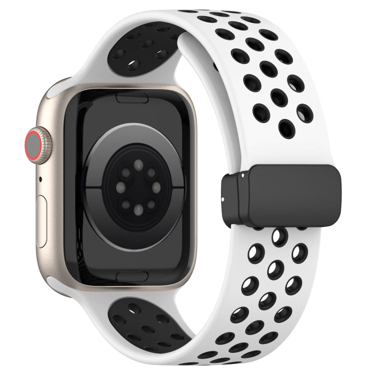 For Apple Watch 3 42mm Magnetic Buckle Silicone Watch Band(White Black) - Watch Bands by PMC TechLife | Online Shopping South Africa | PMC TechLife