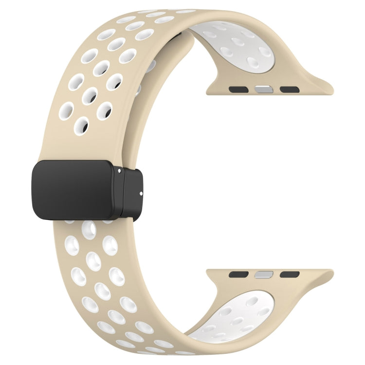 For Apple Watch 42mm Magnetic Buckle Silicone Watch Band(Khaki White) - Watch Bands by PMC TechLife | Online Shopping South Africa | PMC TechLife